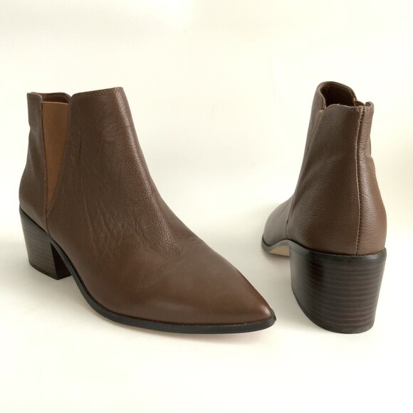New Saks Fifth Avenue Leather Chelsea Point-toe Ankle Bootie Brown 10 - Picture 3 of 13